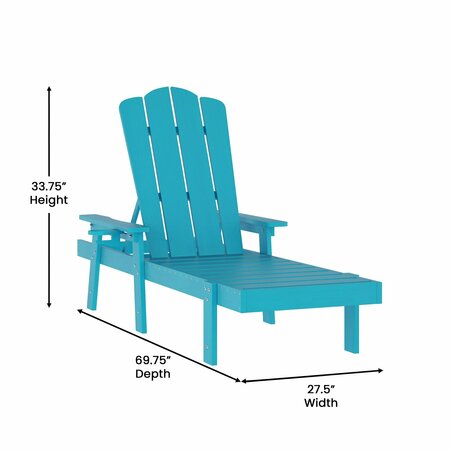 Flash Furniture Sonora Adjustable Adirondack Loungers w/Cup Holder, All-Weather Recycled HDPE, Blue, 2PK 2-LE-HMP-070-01-BL-GG